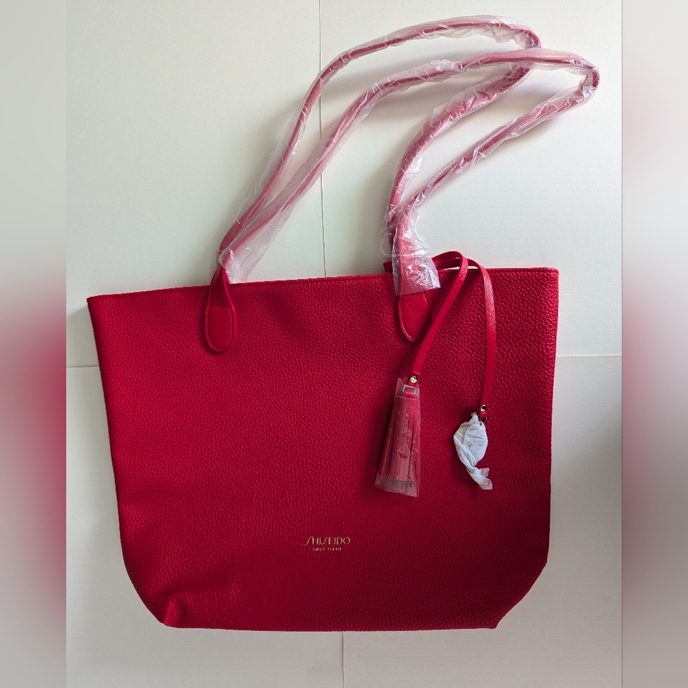 Shiseido Red Faux Leather Tote